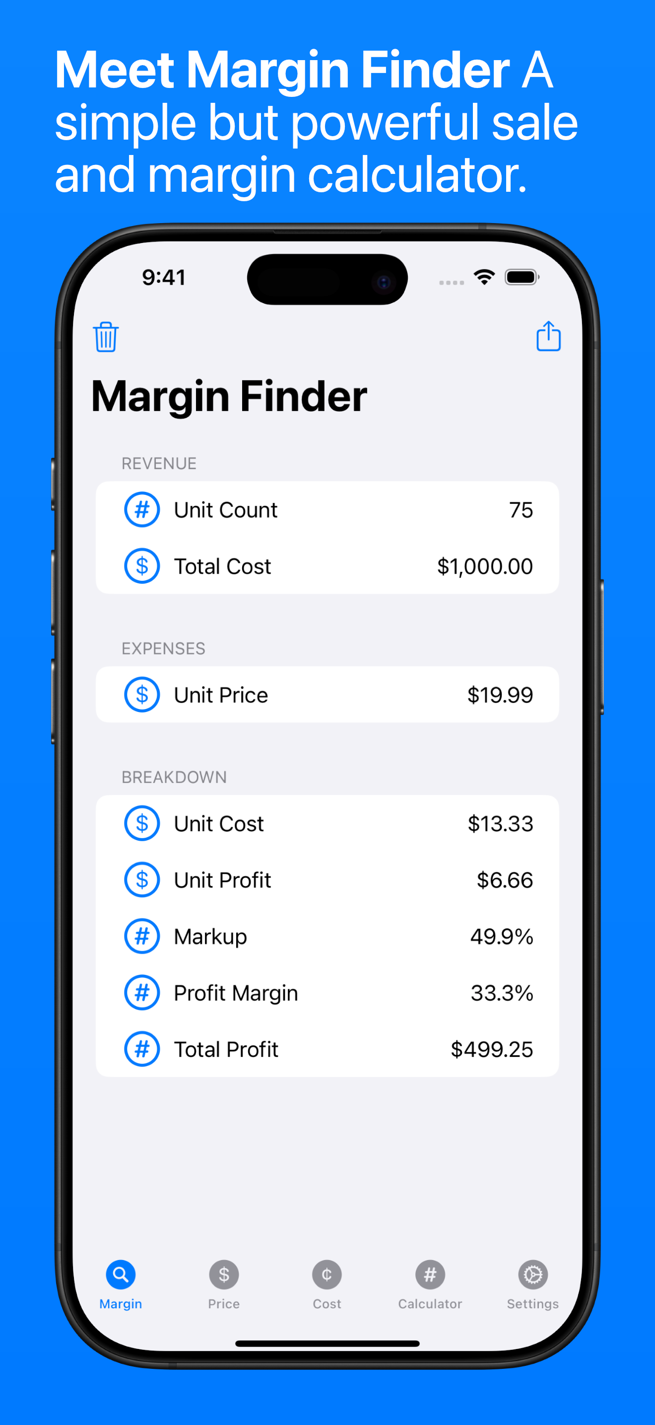 Margin Calculator on iPhone